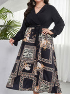 New style plus size women's temperament age reduction simple tie print dress