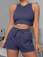 Women's new loose solid color casual sleeveless shorts suit