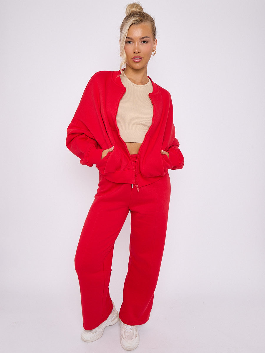 Oversized Bomber Style Fleece Zipper Co-ord