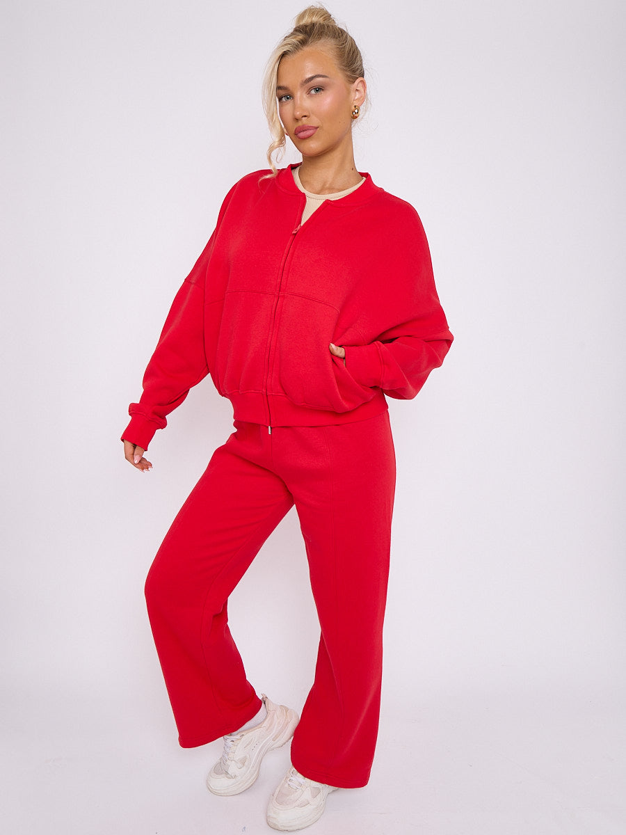 Oversized Bomber Style Fleece Zipper Co-ord