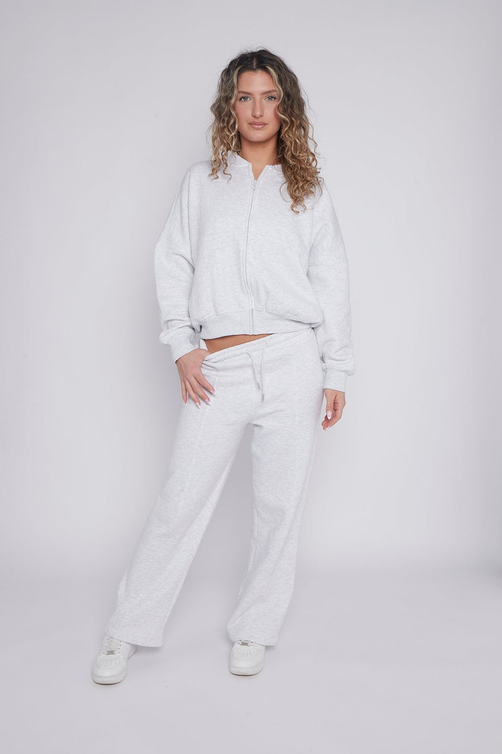 Oversized Bomber Style Fleece Zipper Co-ord