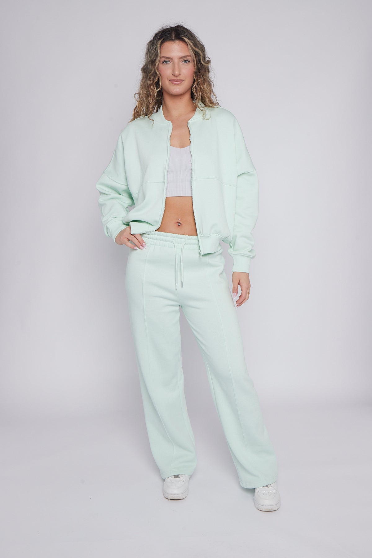 Oversized Bomber Style Fleece Zipper Co-ord