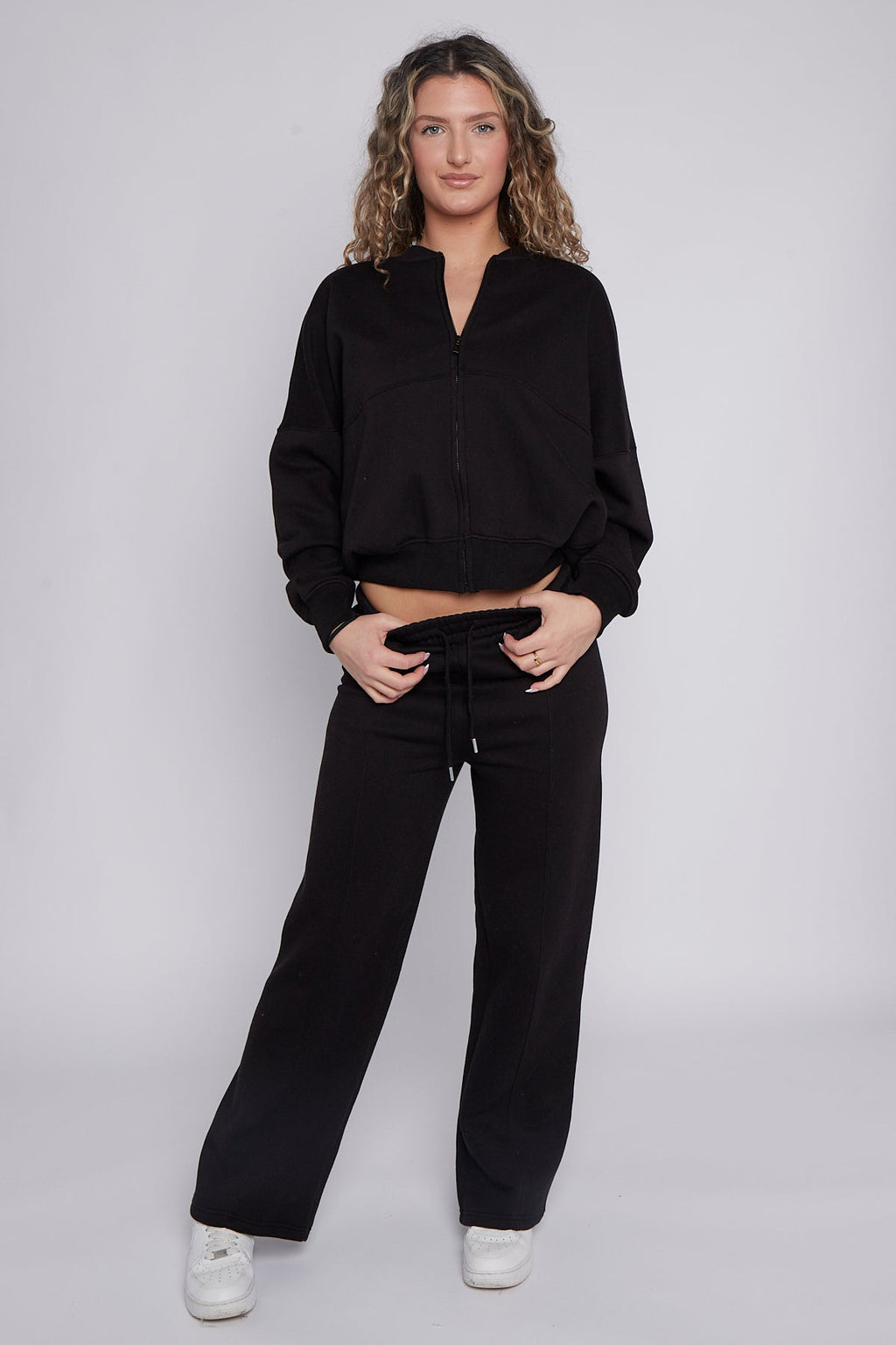 Oversized Bomber Style Fleece Zipper Co-ord