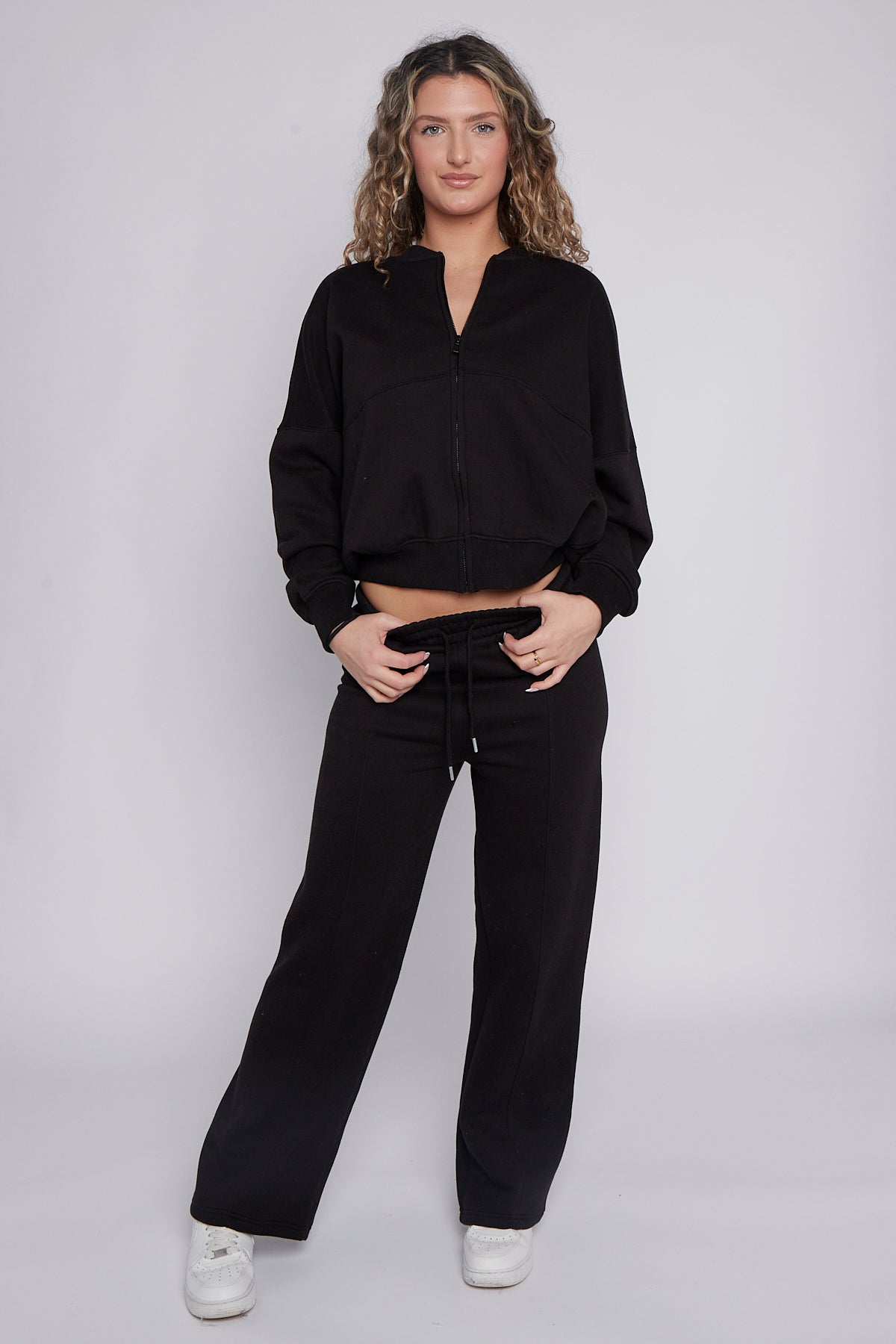 Oversized Bomber Style Fleece Zipper Co-ord