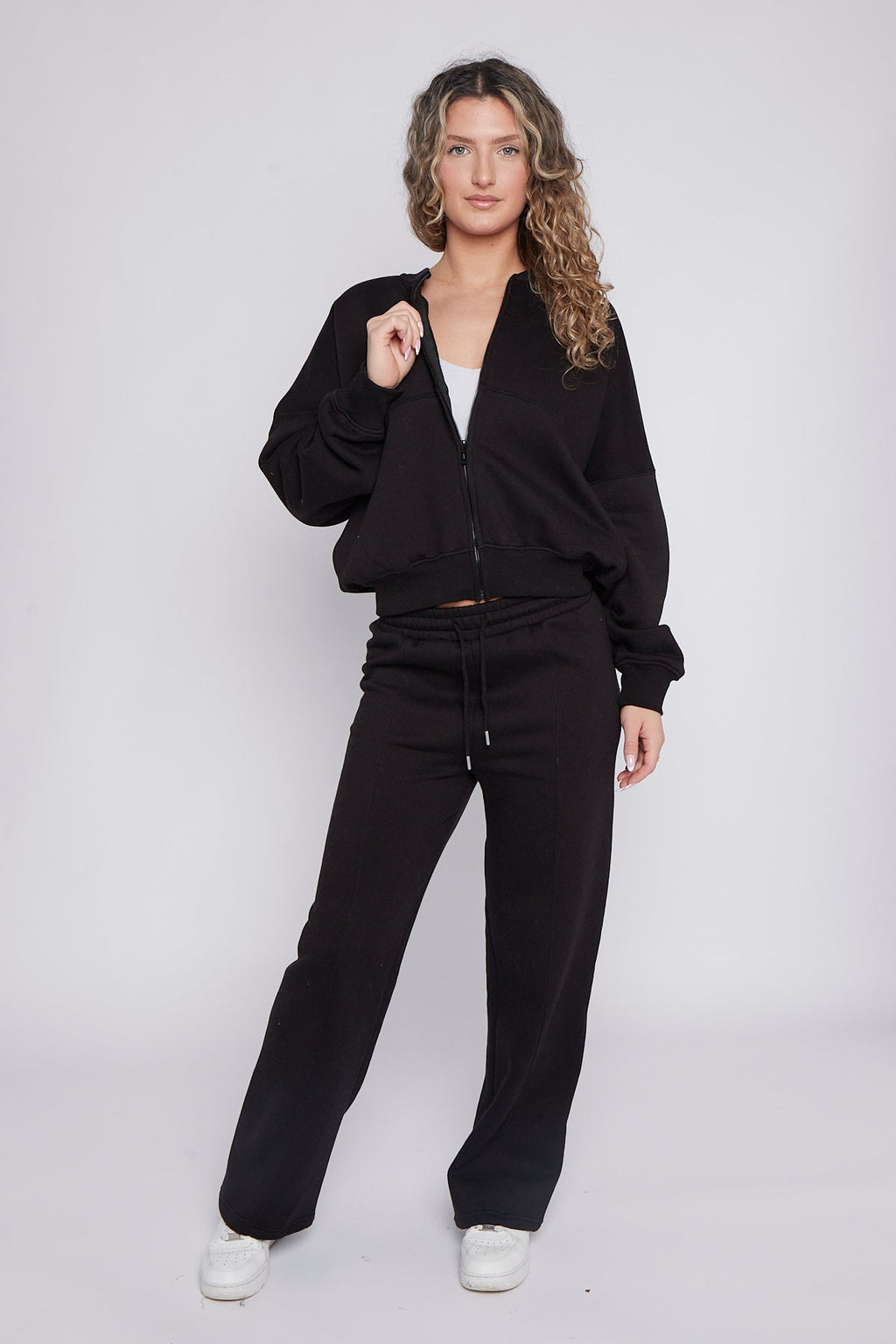 Oversized Bomber Style Fleece Zipper Co-ord