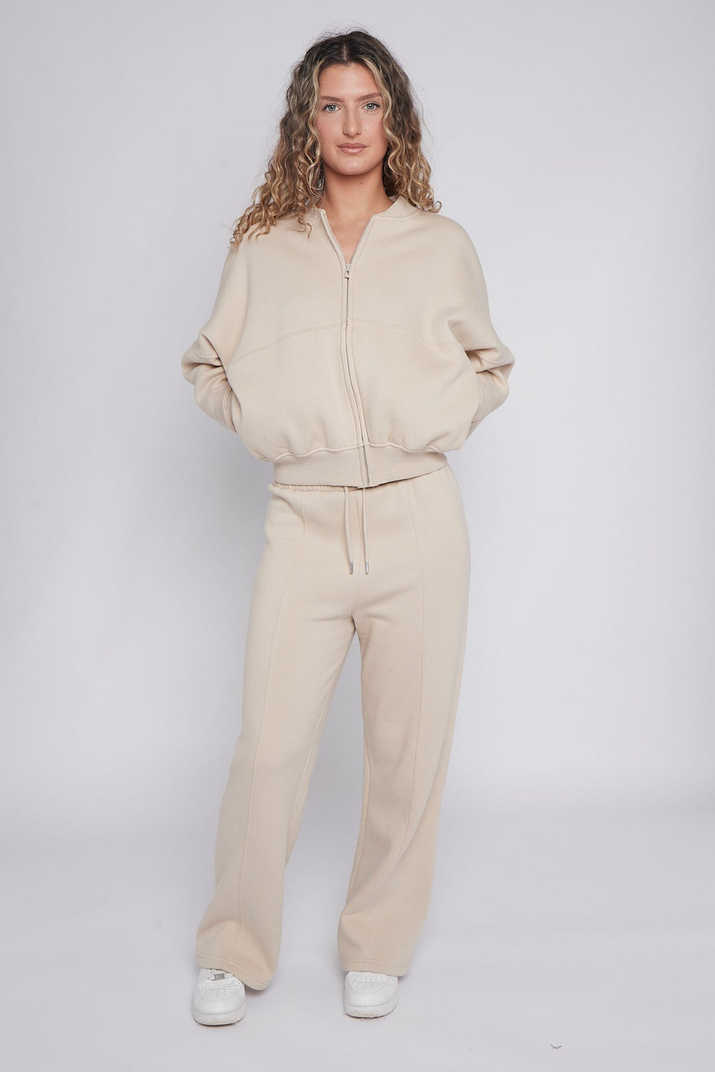 Oversized Bomber Style Fleece Zipper Co-ord