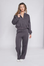 Oversized Bomber Style Fleece Zipper Co-ord