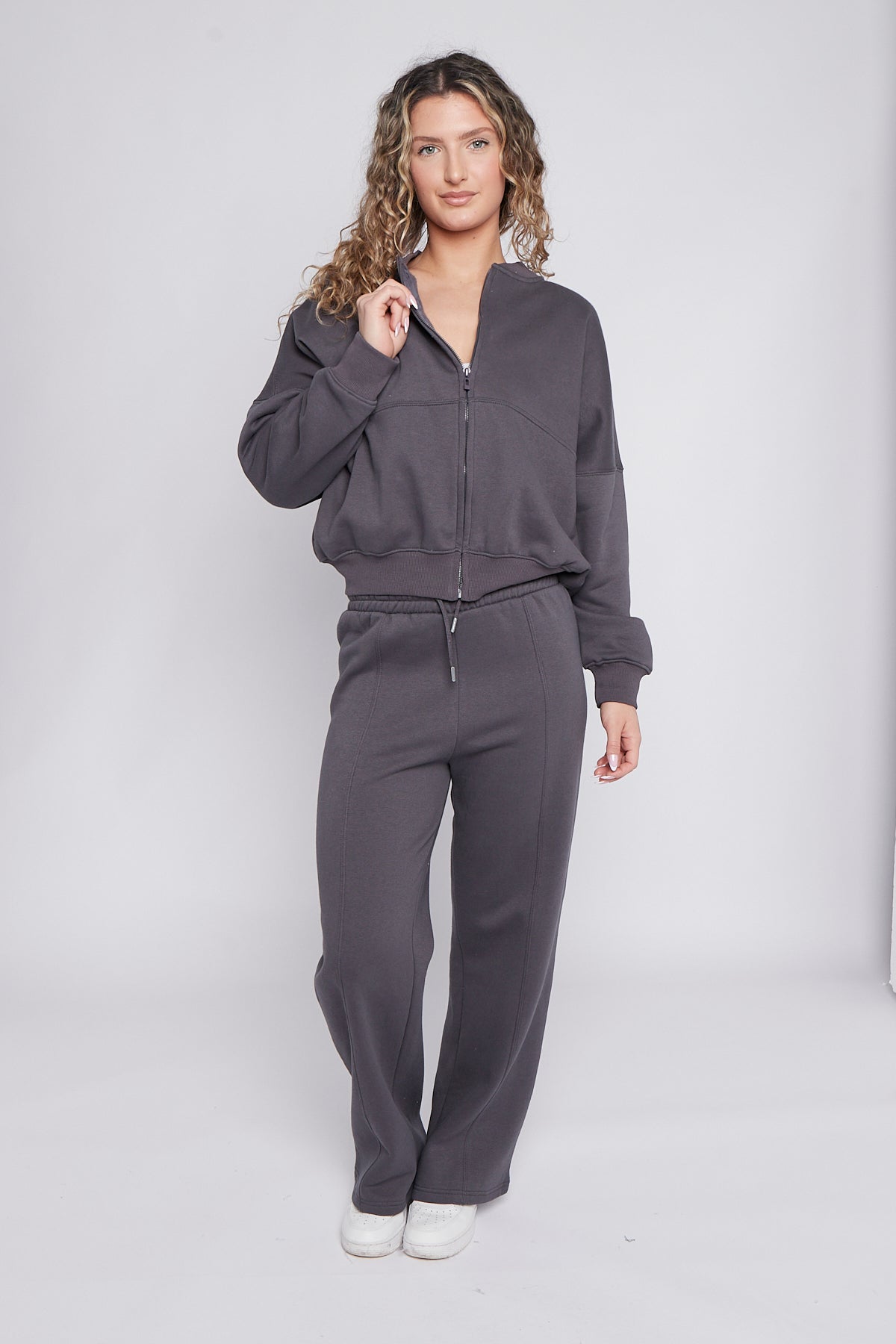 Oversized Bomber Style Fleece Zipper Co-ord