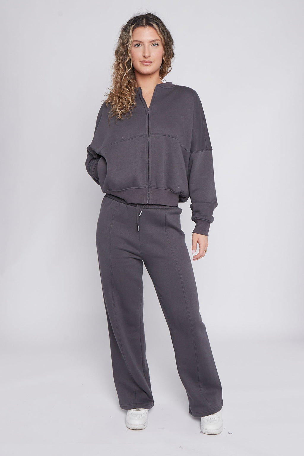 Oversized Bomber Style Fleece Zipper Co-ord