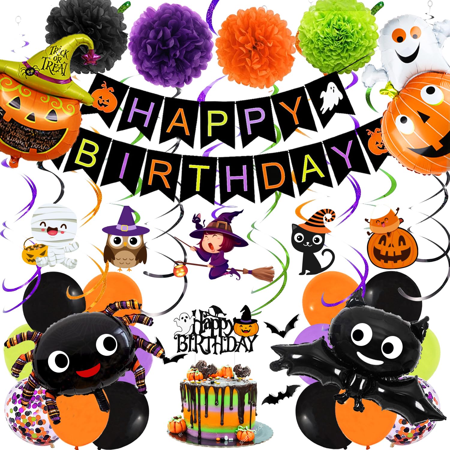 IMISHM Halloween Party Decorations Kit — Banner, Balloons & Cake Topper for Halloween Birthday