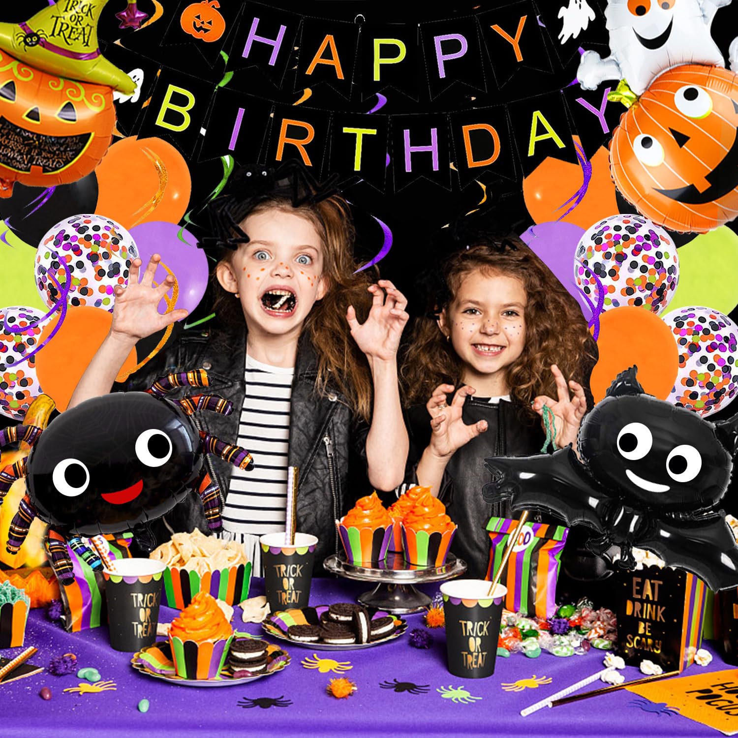 IMISHM Halloween Party Decorations Kit — Banner, Balloons & Cake Topper for Halloween Birthday