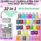 Glutathione NAC Milk Thistle Supplement | Liver Health Support | 32-in-1 Herbal Antioxidant Formula | Halal Vegan Organic Daily Wellness