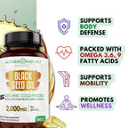 Mother Nature Organics Organic Black Seed Oil Capsules 1000mg – 180ct, 3-Month Supply, Cold-Pressed Nigella Sativa from Turkey