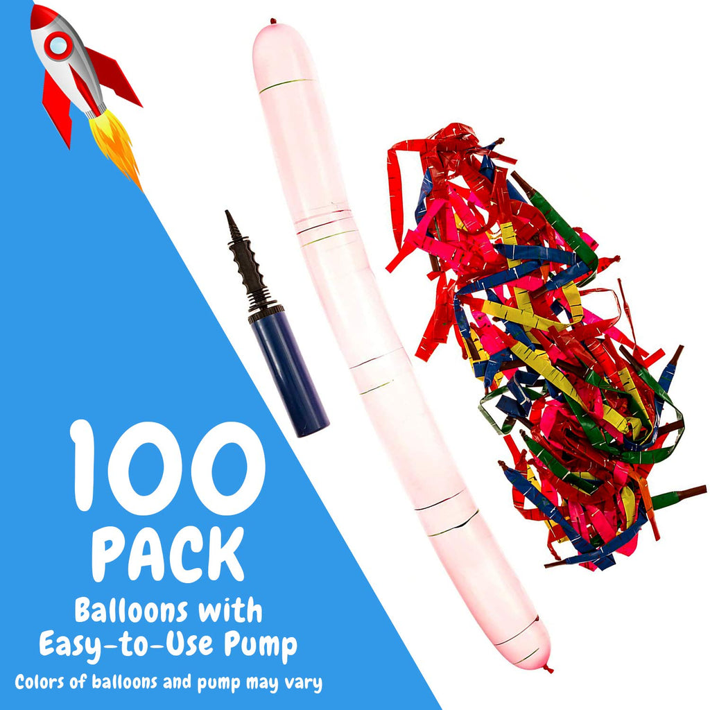 IMPRESA Flying Balloon Rockets – 100-Pack with Hand Pump, Extra-Long Screamer Balloons, Assorted Colors