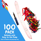 IMPRESA Flying Balloon Rockets – 100-Pack with Hand Pump, Extra-Long Screamer Balloons, Assorted Colors