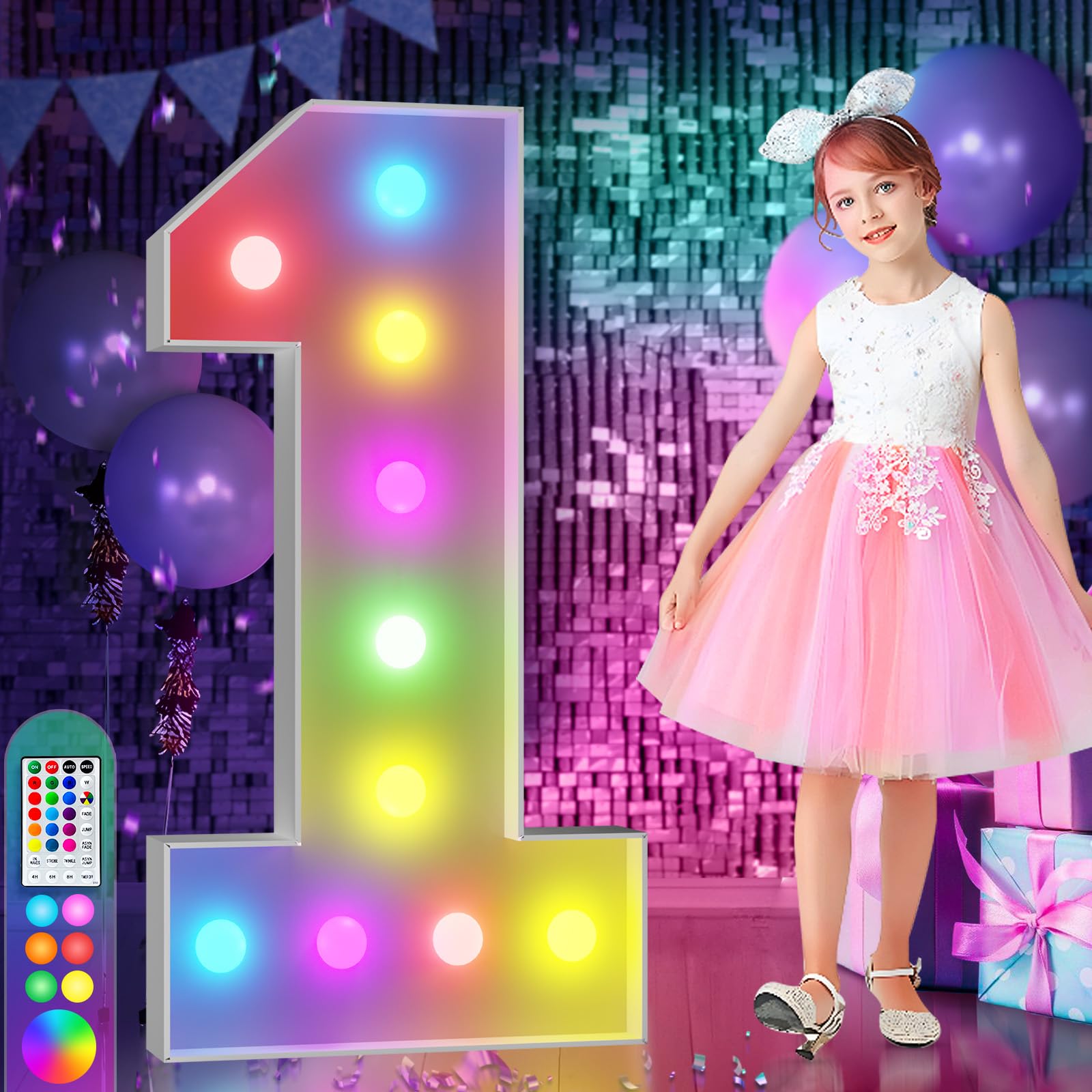 imprsv 4FT Colorful Marquee Numbers with Remote – 18 Colors Light Up Sign Kit