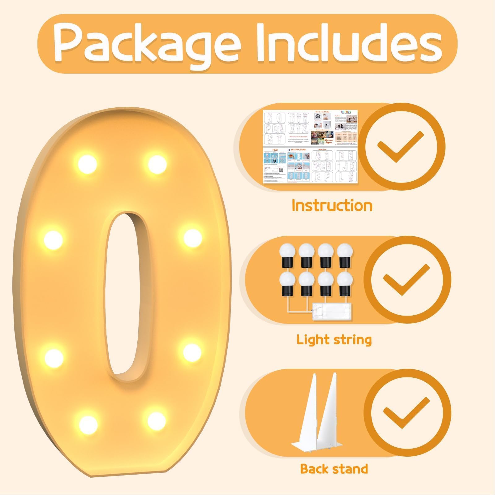 imprsv Marquee Letters 3ft Tall – O | Light Up Birthday & Engagement Decor