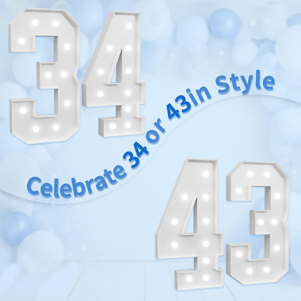 imprsv Marquee Numbers Large 34th Birthday Decorations – 4ft Light Up Number Backdrop for 34 & 43 Celebrations