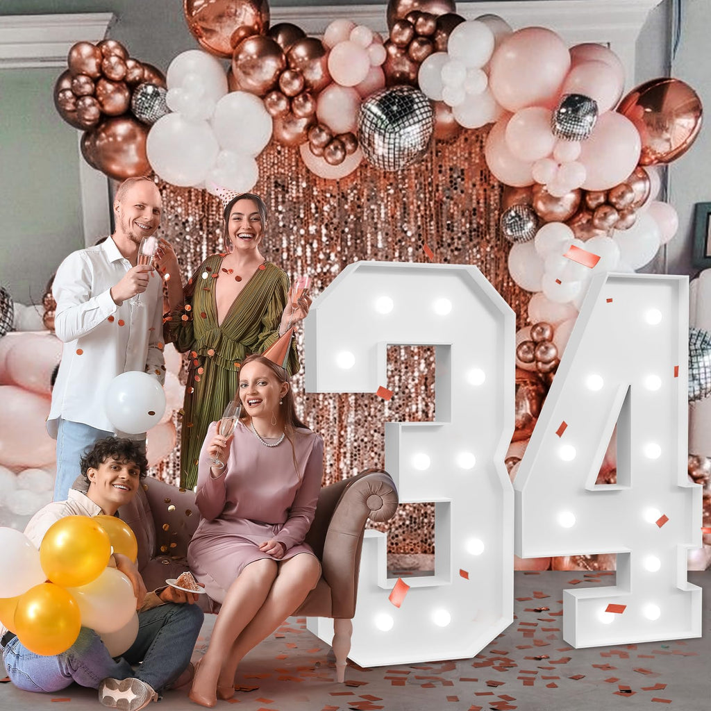imprsv Marquee Numbers Large 34th Birthday Decorations – 4ft Light Up Number Backdrop for 34 & 43 Celebrations