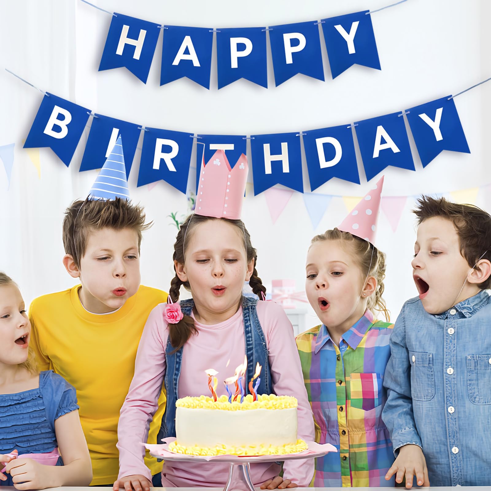 Imtively Happy Birthday Banner – Blue Birthday Garland Backdrop for Parties