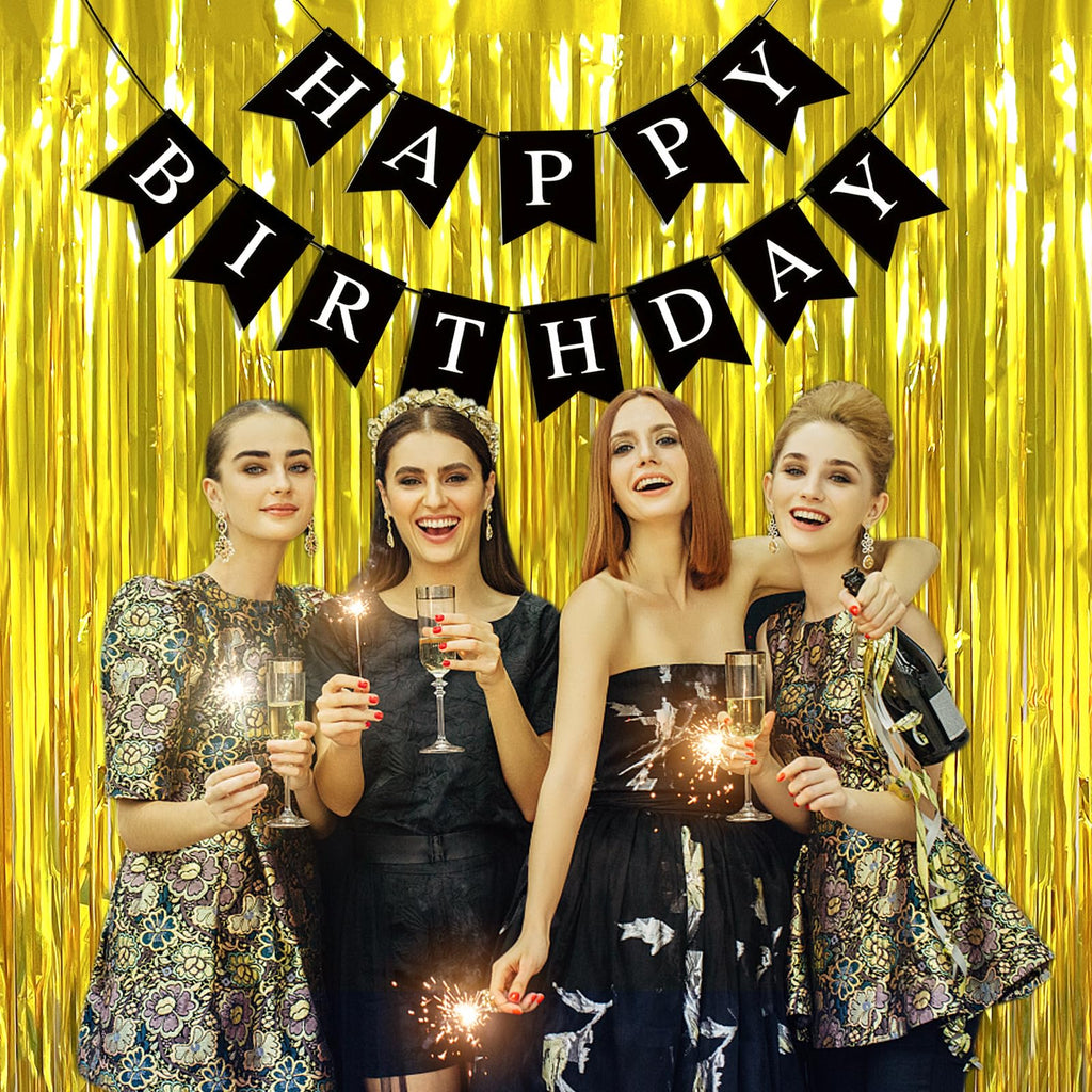 Imtively Happy Birthday Banner – Black Party Backdrop and Decor Sign