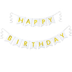 Imtively Happy Birthday Banner – White & Gold Decor, Dovetail Cards, 5m Ribbon, Easy Assembly
