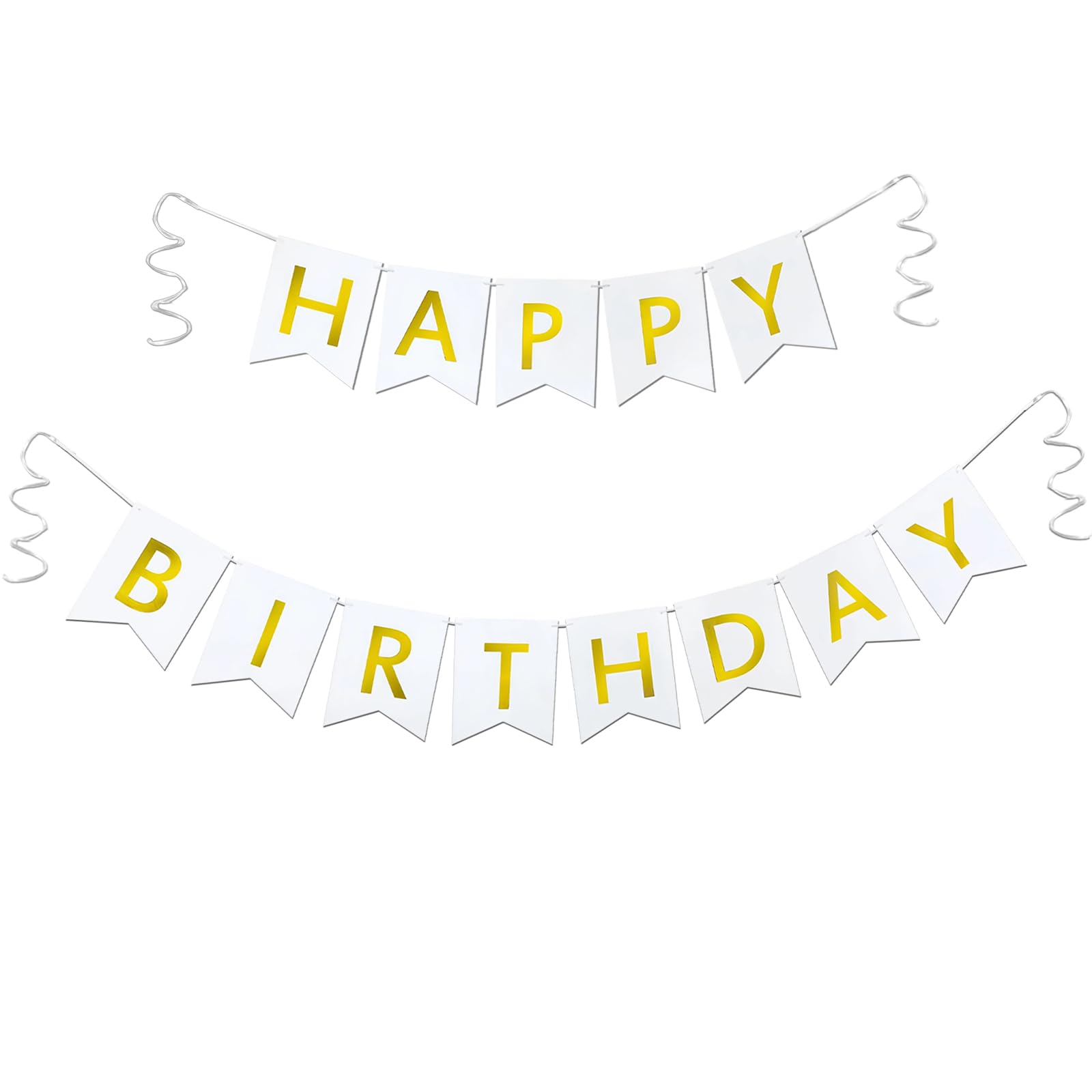 Imtively Happy Birthday Banner – White & Gold Decor, Dovetail Cards, 5m Ribbon, Easy Assembly
