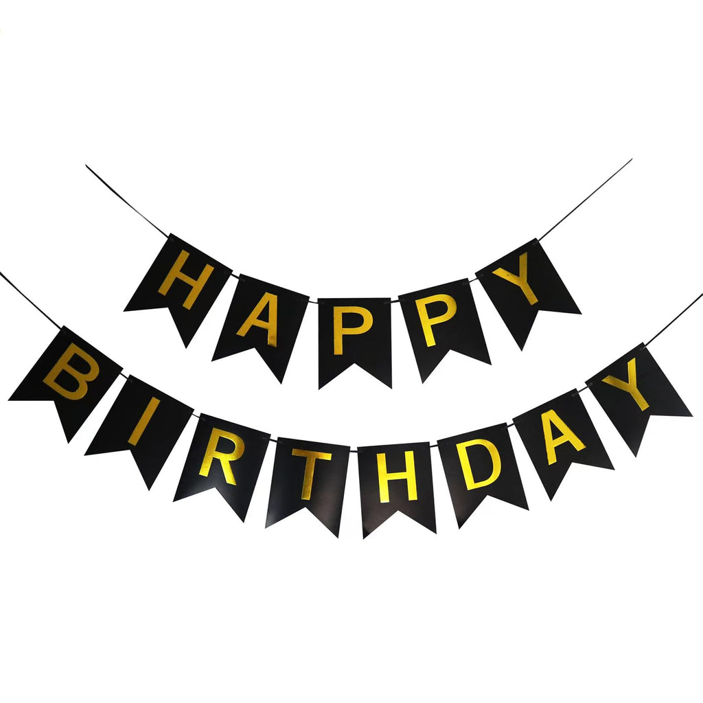Imtively Happy Birthday Banner - Black and Gold Backdrop Decor for Parties