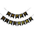 Imtively Happy Birthday Banner - Black and Gold Backdrop Decor for Parties