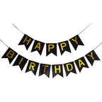 Imtively Happy Birthday Banner - Black and Gold Backdrop Decor for Parties