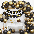 Imtively Happy Birthday Banner - Black and Gold Backdrop Decor for Parties
