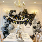 Imtively Happy Birthday Banner - Black and Gold Backdrop Decor for Parties