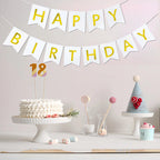 Imtively Happy Birthday Banner – White & Gold Decor, Dovetail Cards, 5m Ribbon, Easy Assembly