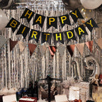 Imtively Happy Birthday Banner - Black and Gold Backdrop Decor for Parties