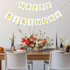 Imtively Happy Birthday Banner – White & Gold Decor, Dovetail Cards, 5m Ribbon, Easy Assembly