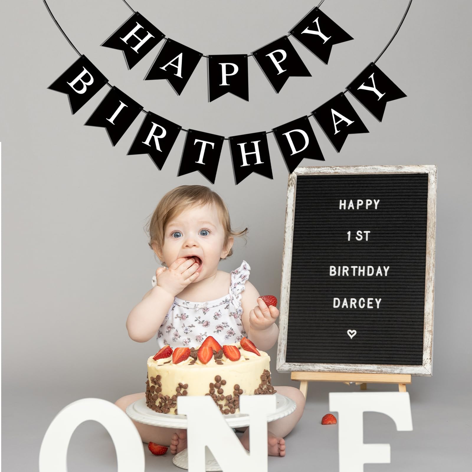 Imtively Happy Birthday Banner – Black Party Backdrop and Decor Sign