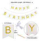 Imtively Happy Birthday Banner – White & Gold Decor, Dovetail Cards, 5m Ribbon, Easy Assembly
