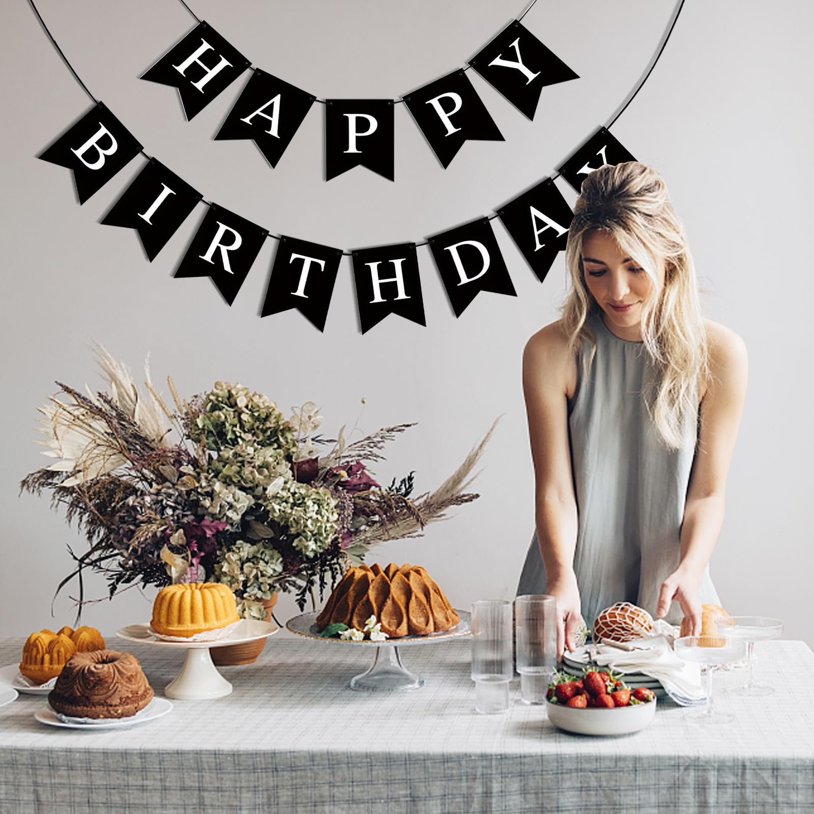 Imtively Happy Birthday Banner – Black Party Backdrop and Decor Sign