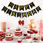 Imtively Happy Birthday Banner - Black and Gold Backdrop Decor for Parties