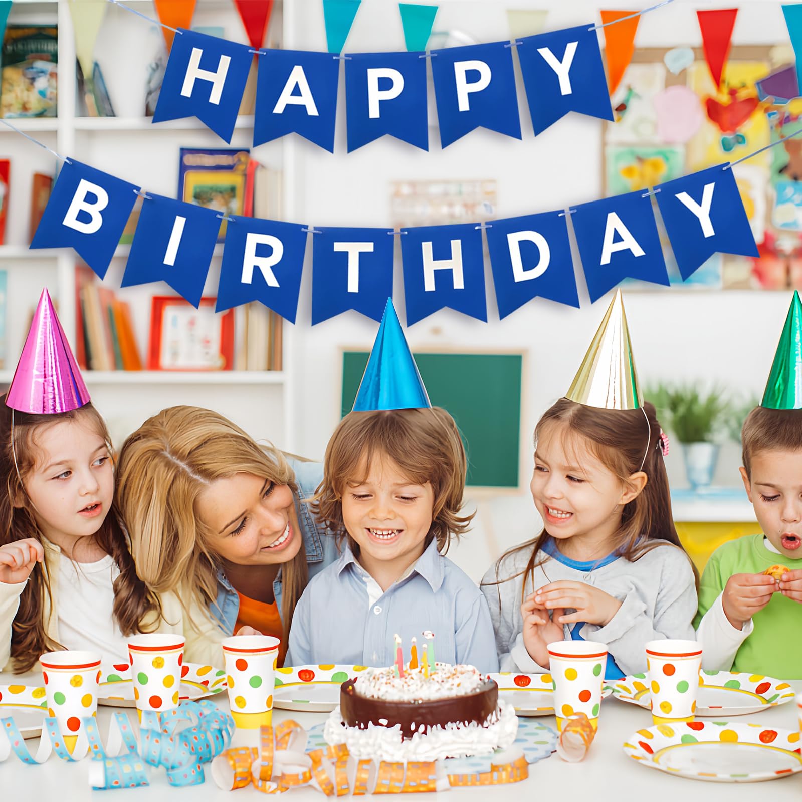 Imtively Happy Birthday Banner – Blue Birthday Garland Backdrop for Parties