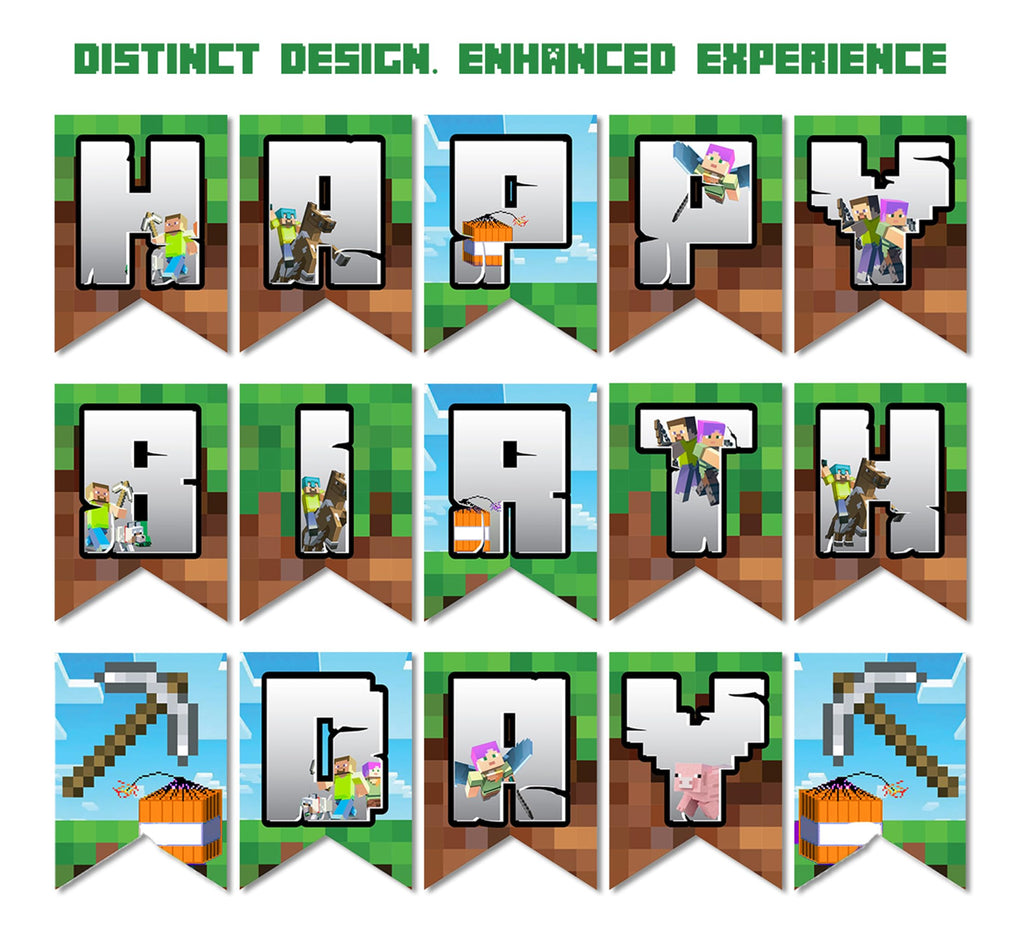 IndoTribe Pixel Happy Birthday Banner – 10ft Adjustable Video Game Birthday Decorations