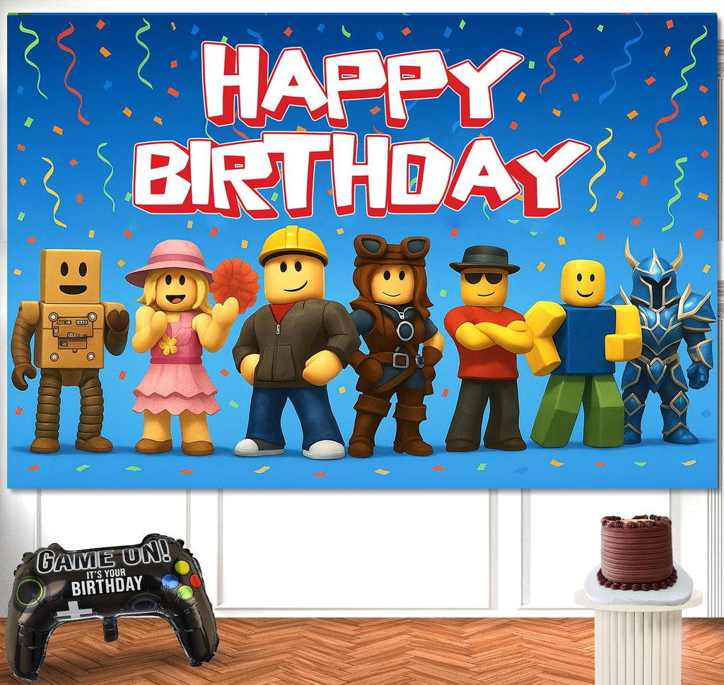 IndoTribe Video Game Birthday Banner - 6x4ft Pixel Backdrop for Boys