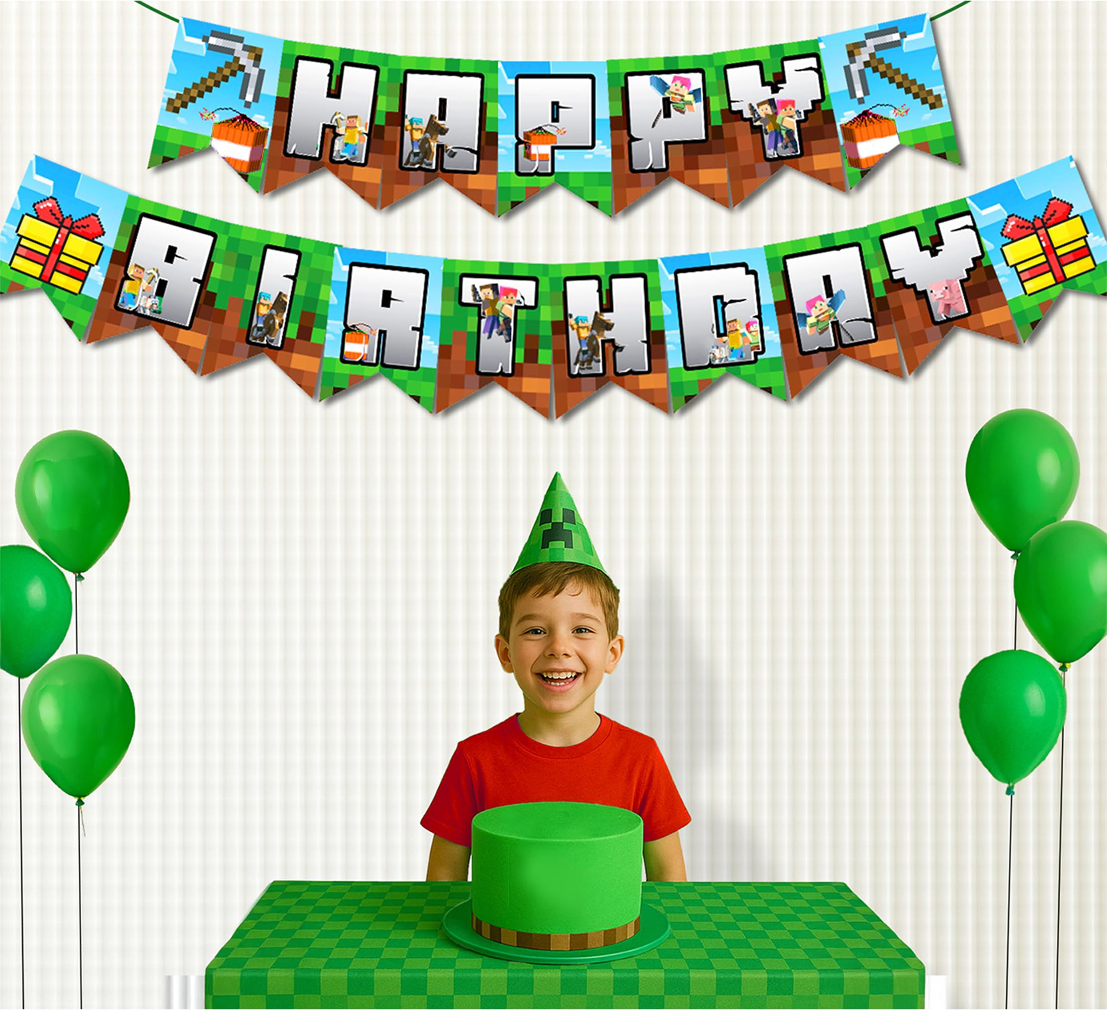 IndoTribe Pixel Happy Birthday Banner – 10ft Adjustable Video Game Birthday Decorations