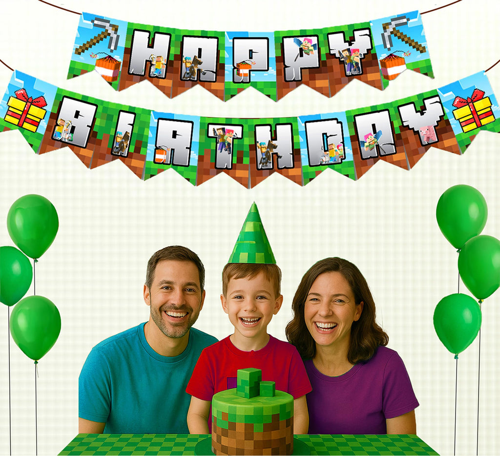 IndoTribe Pixel Happy Birthday Banner – 10ft Adjustable Video Game Birthday Decorations