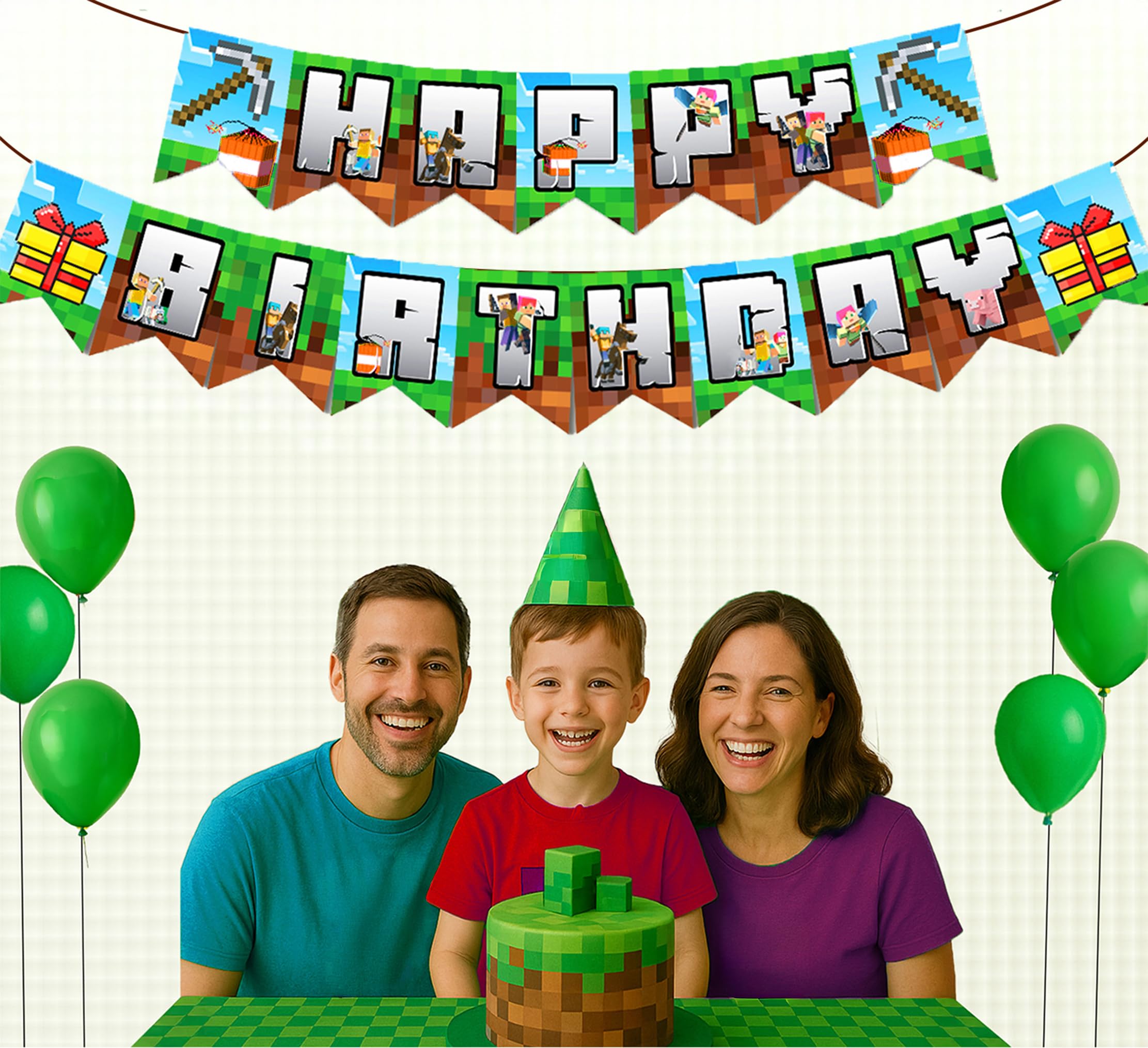 IndoTribe Pixel Happy Birthday Banner – 10ft Adjustable Video Game Birthday Decorations