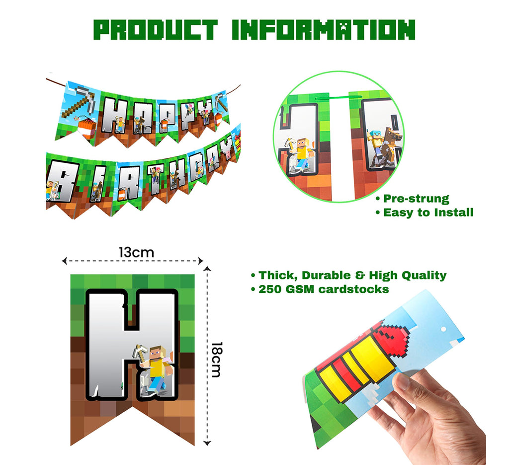 IndoTribe Pixel Happy Birthday Banner – 10ft Adjustable Video Game Birthday Decorations
