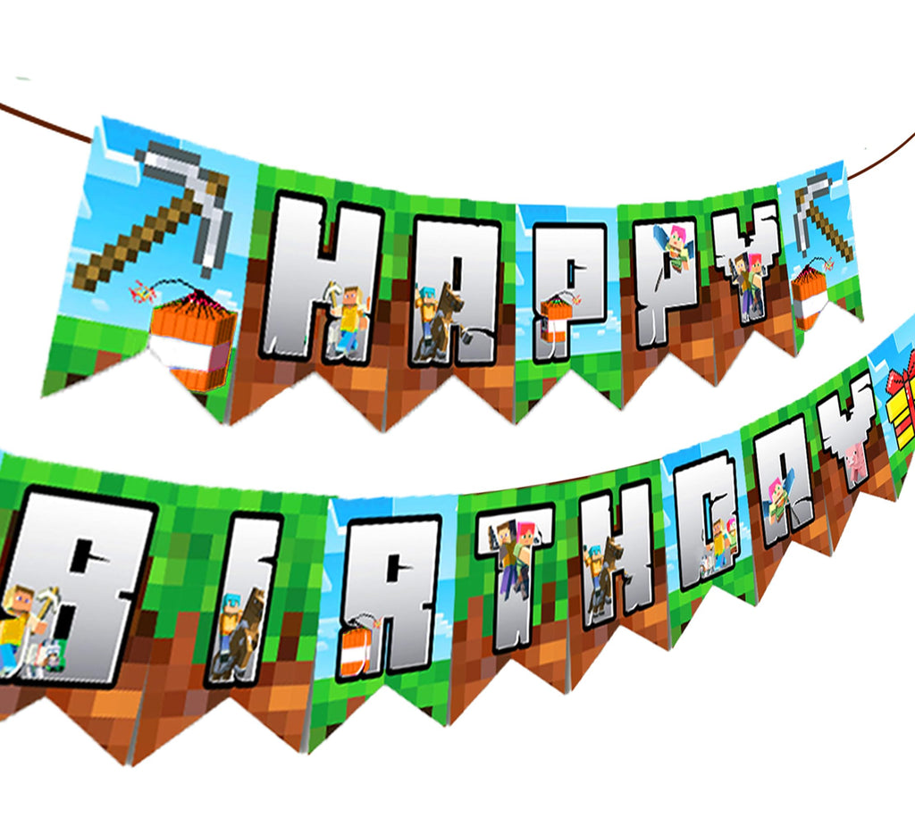 IndoTribe Pixel Happy Birthday Banner – 10ft Adjustable Video Game Birthday Decorations