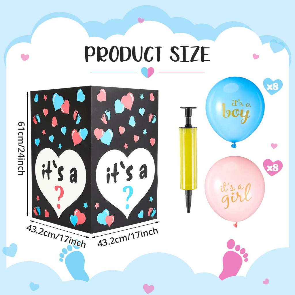 Ireer Gender Reveal Balloon Box with 16 Latex Balloons – Easy Assembly & Party Decor