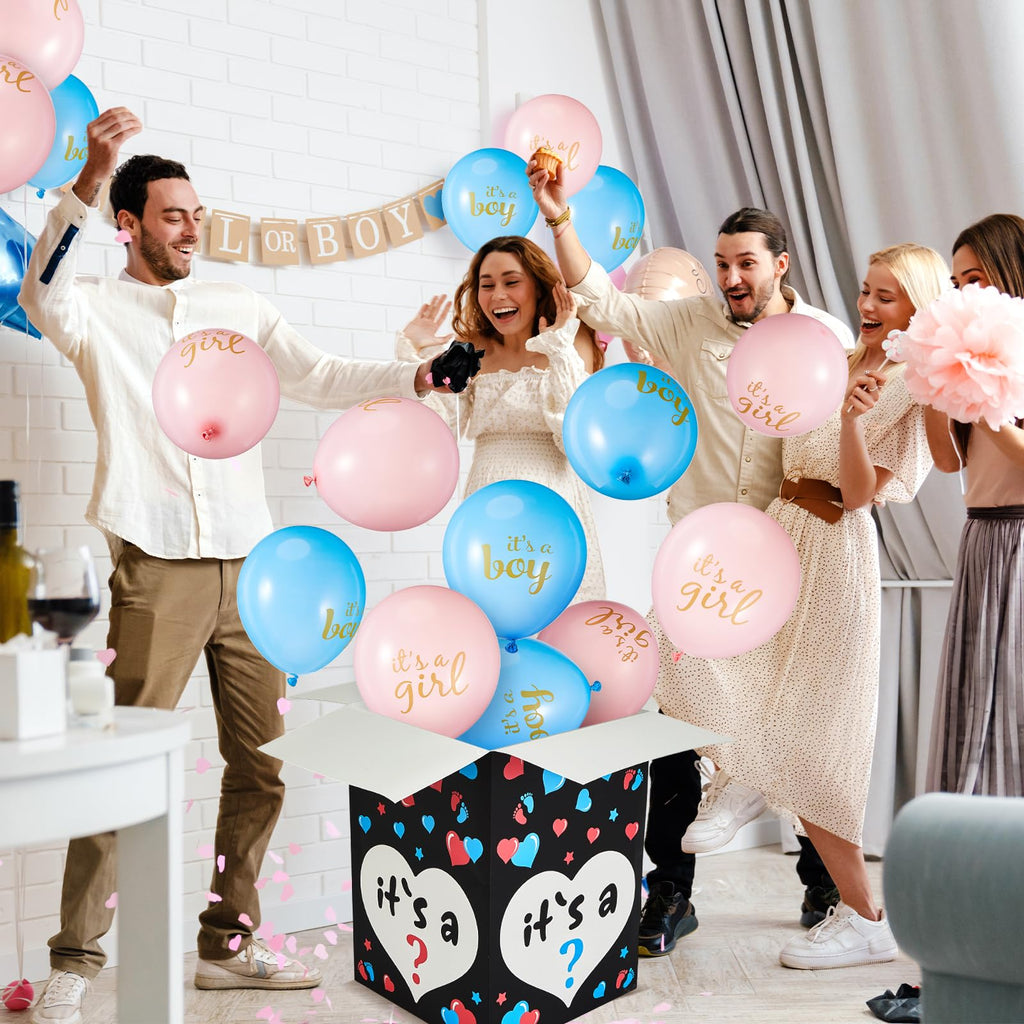 Ireer Gender Reveal Balloon Box with 16 Latex Balloons – Easy Assembly & Party Decor