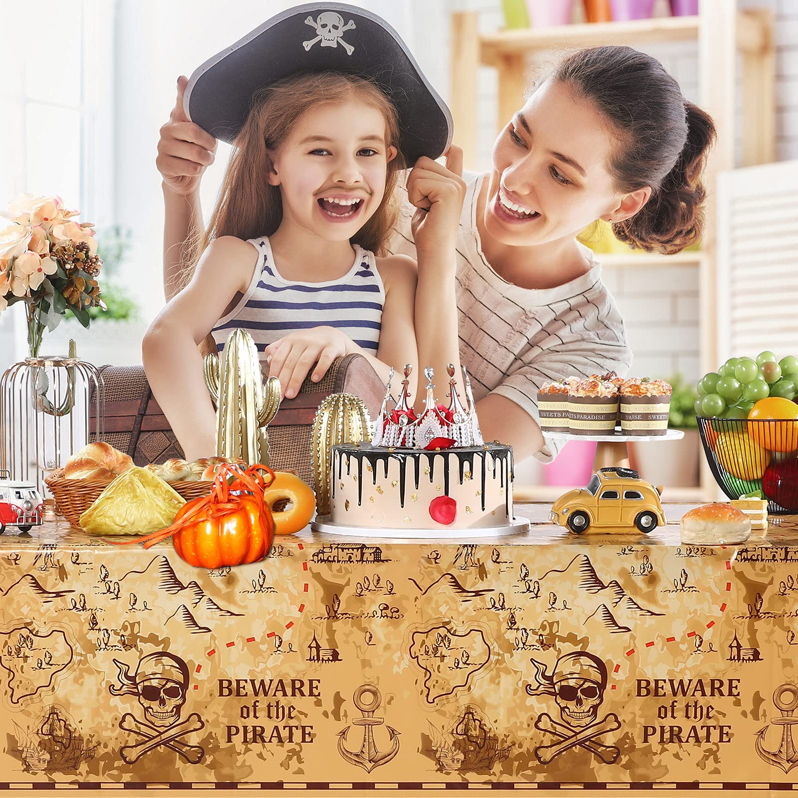 Irenare 3 Pieces Pirate Tablecloth – 54 x 108 in Treasure Map Island Party Decor